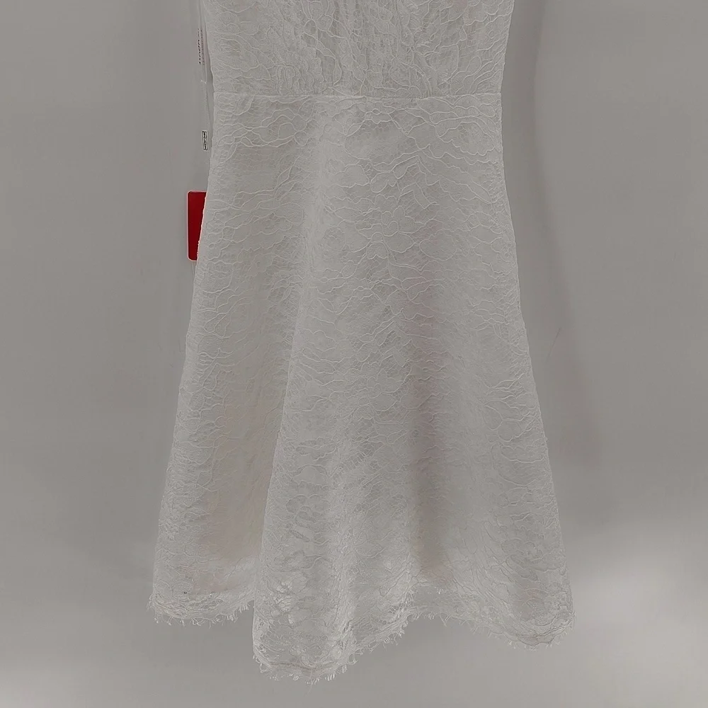 JJs House White V-neck Lace Midi Length Lace Overlay Sleeveless Wedding Dress - Picture 3 of 9